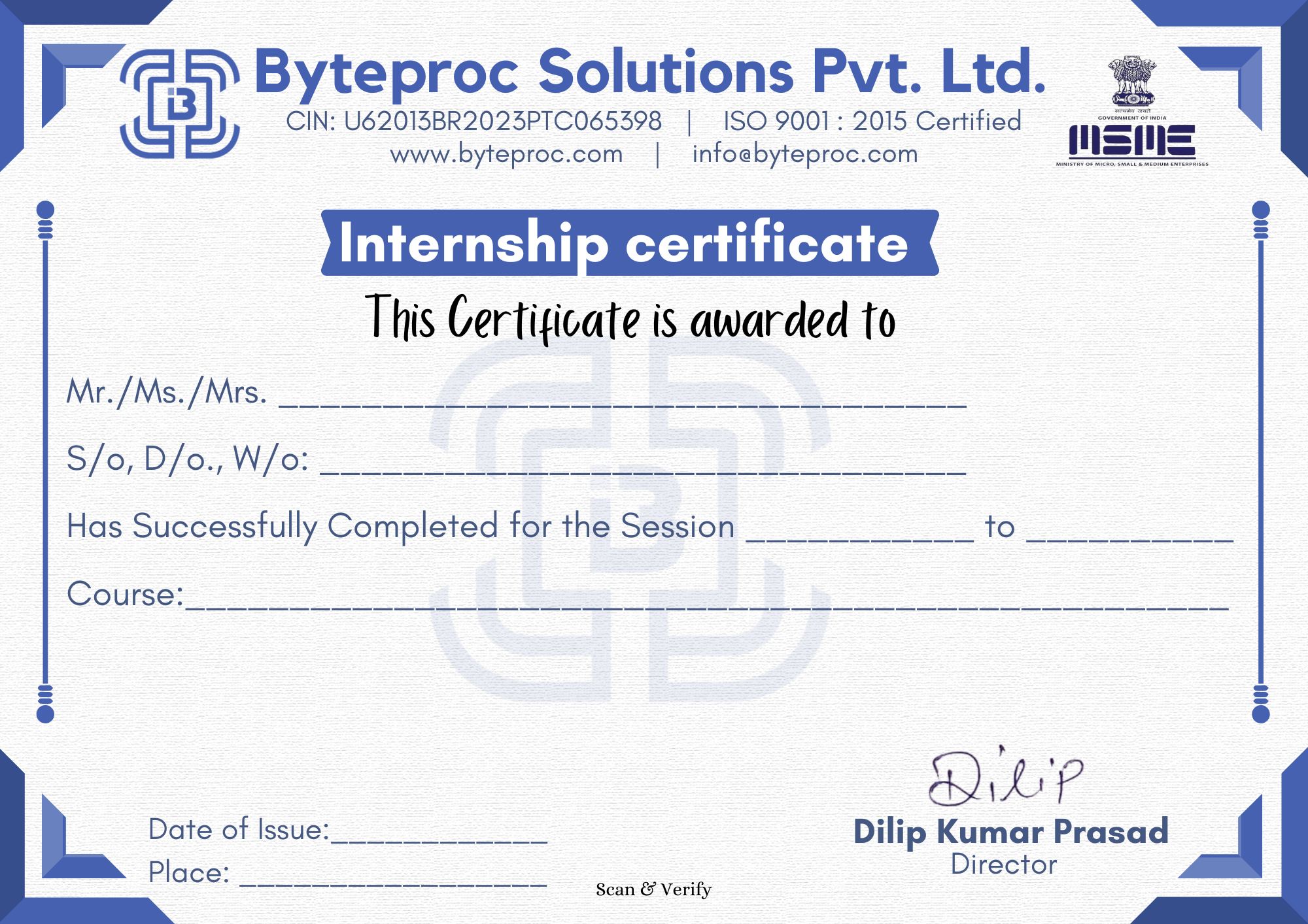 Internship certificate preview
